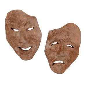 Comedy Tragedy Wall Art Signed Brutalist Pottery 7 Inch Theater Theatre Actor